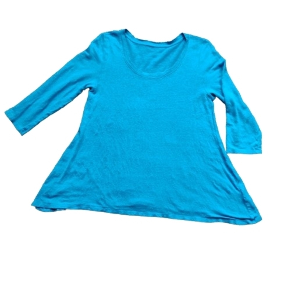 New Eileen Fisher Linen Tunic Top Turquoise Small Long Sleeve Minimalist A Shape
